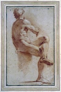 Annibale Carracci - A Male Nude Seated With His Back Turned