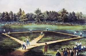 Currier and Ives - The American National Game of Baseball at The Elysian Fields