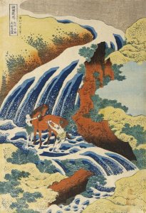 Hokusai - Two Men Washing a Horse in a Waterfall