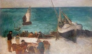 Edouard Manet - Seascape at Berck; Fishing Boats and Fishermen
