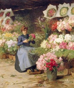 Victor-Gabriel Gilbert - Flower Seller Behind The Madelaine Church