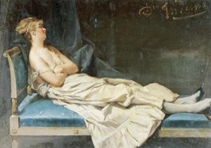 Domenico Induno - A Lady Reclining On a Chaise Longue