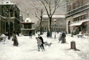 Luigi Loir - A Winter Street Scene, Paris
