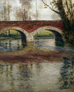 Frits Thaulow - A River Landscape With a Bridge