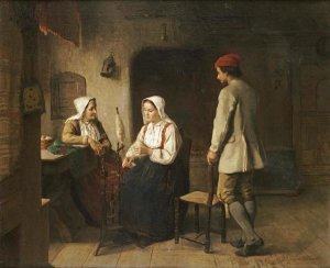 Sven Victor Helander - A Peasant Woman Spinning In An Interior