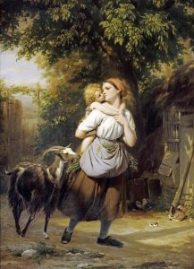 Fritz Zuber-Buhler - A Mother and Child With a Goat on a Path