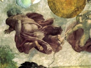 Michelangelo - The Creation Of Heavenly Bodies God Creating The Moon And Sun Detail