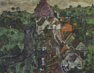 Egon Schiele - Krumau Landscape Town And River 1916