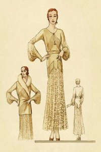 Vintage Fashion - Winter Dress and Overcoat in Yellow