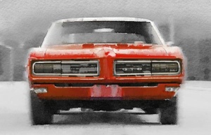 NAXART Studio - 1968 Pontiac GTO Front Watercolor