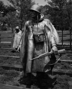 Carol Highsmith - Stainless-steel trooper on "patrol" at the Korean War Veterans Memorial, Washington, D.C. - Black and White Variant
