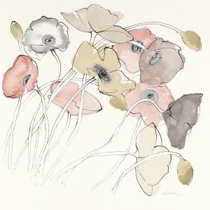 Shirley Novak - Black Line Poppies II Watercolor Neutral