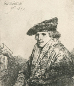 Rembrandt van Rijn - Young Man in Velvet Cap with Books beside Him, 1637