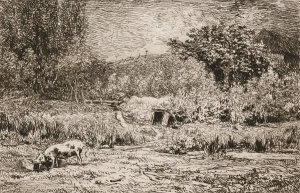 Charles Francois Daubigny - Pig in an Orchard (Le Cochon dans un Verger), ca. 1860