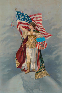 Unknown 19th Century Lithographer - American Brew Co. - Columbia holding the American Flag, 1890