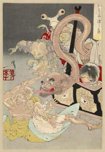 Taiso Yoshitoshi - Omoi tsuzura (Demons tormenting an old woman), ca. 1880s