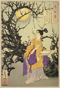 Tsukioka Yoshitoshi - The Golden Mirror of the Moon Passes Overhead... - Sugawara no Michizane. From the series: One Hundred Aspects of the Moon