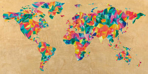 Joannoo - Multicolor World Map (golden)
