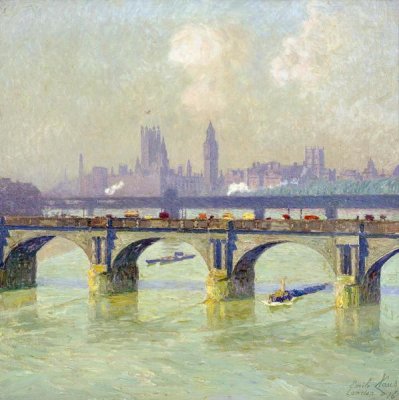 Emile Claus - Waterloo Bridge and Hungerford Bridge With The Houses of Parliament Beyond