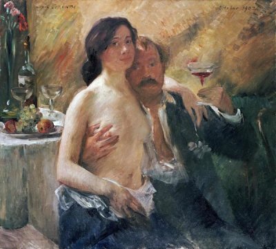 Lovis Corinth - Self Portrait With Nude Woman and Glass