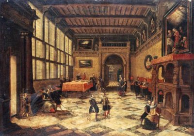 Paulus Vredeman De Vries - Ladies and Gentlemen Dancing In a Sumptuous Interior