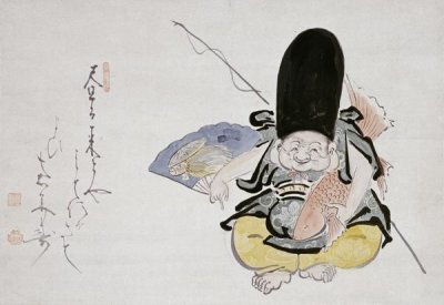 Hakuin Ekaku - Ebisu Dancing With a Poem. Hanging Scroll