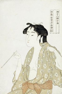 Kitagawa Utamaro - Portrait of a Woman Smoking