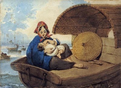 George Chinnery - A Tanka Woman With Her Child On a Boat