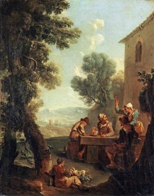 Paolo Monaldi - Peasants Drinking By a Farmhouse
