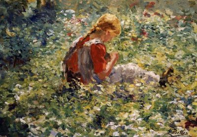 Evert Pieters - A Young Girl In a Flower Garden