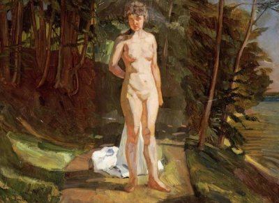 Wilhelm Trubner - A Bather In a Wooded Landscape