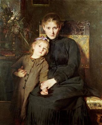 Bertha Wegmann - A Mother and Daughter In An Interior