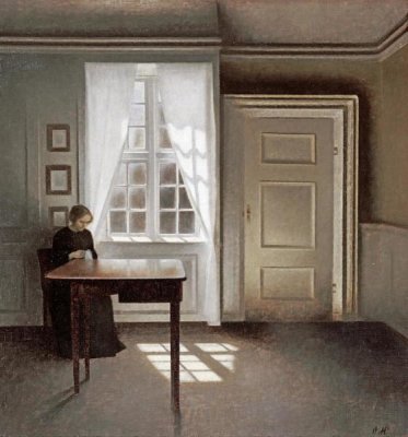 Vilhelm Hammershoi - A Woman Sewing In An Interior