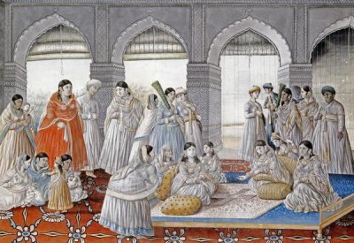 Lucknow School - The Royal Harem Playing Pachisi In a Lucknow Palace
