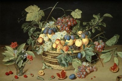 Jacob Van Hulsdonck - A Still Life of Fruit & Flowers in a Basket