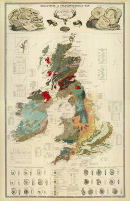 Alexander Keith Johnston - Composite: Geological, palaeontological map British Islands, 1854
