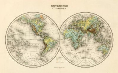 J. Migeon - Mappe Monde, Hypsometrique, 1892