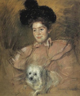 Mary Cassatt - Woman In Raspberry Costume Holding A Dog 1901