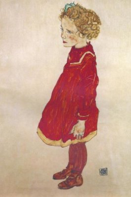 Egon Schiele - Little Girl With Blond Hair In Red Dress