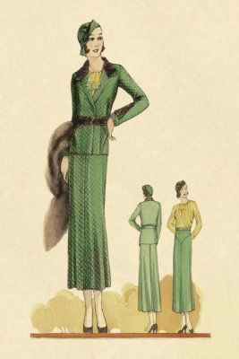 Vintage Fashion - Sophisticated Green Suit with Stole