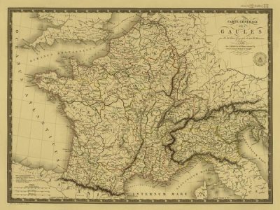 Adrien Hubert Brue - Carte generale des Gaules, 1821 - Tea Stained