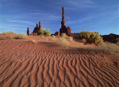 Tim Fitzharris - Totem pole and Yei Bi Chei with sand dunes, Monument Valley Navajo Tribal Park, Arizona
