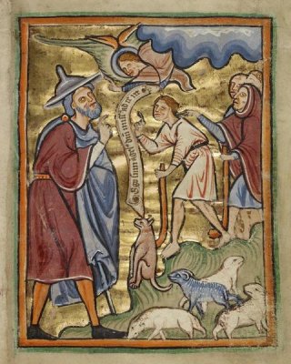 Unknown 12th Century English Illuminator - The Angel Appearing to Joachim