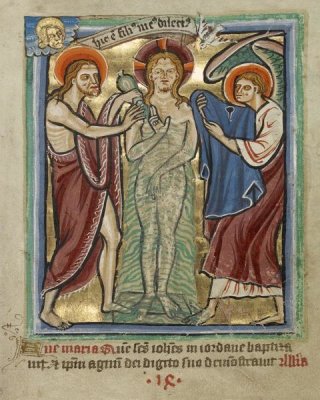 Unknown 12th Century English Illuminator - The Baptism of Christ