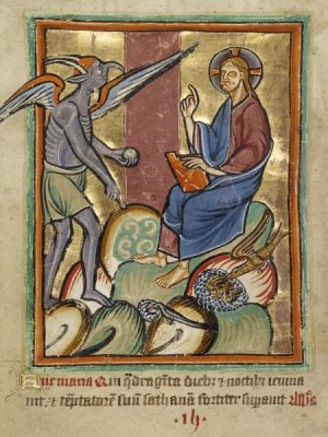 Unknown 12th Century English Illuminator - The First Temptation