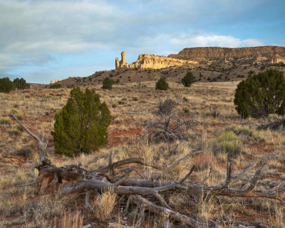 Tim Fitzharris - Rock formation in desert at dawn, Chimney Rock, Ghost Ranch, New Mexico
