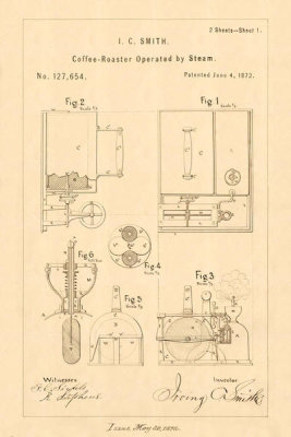 Department of the Interior. Patent Office. - Vintage Patent Illustrations: Coffee Roaster Operated by Steam, 1872