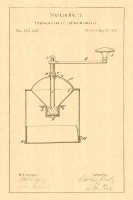 Department of the Interior. Patent Office. - Vintage Patent Illustrations: Improvement in Coffee Grinders, 1872