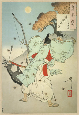Tsukioka Yoshitoshi - Jōganden Moon - Minamoto no Tsunemoto. From the series: One Hundred Aspects of the Moon