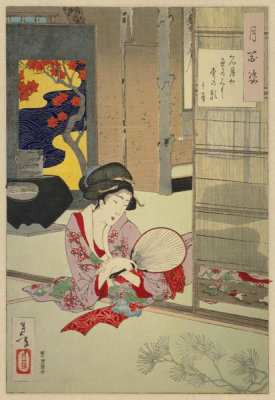 Tsukioka Yoshitoshi - Full Moon, On the Tatami Mats, Shadows of the Pine Branches - Kikaku. From the series: One Hundred Aspects of the Moon